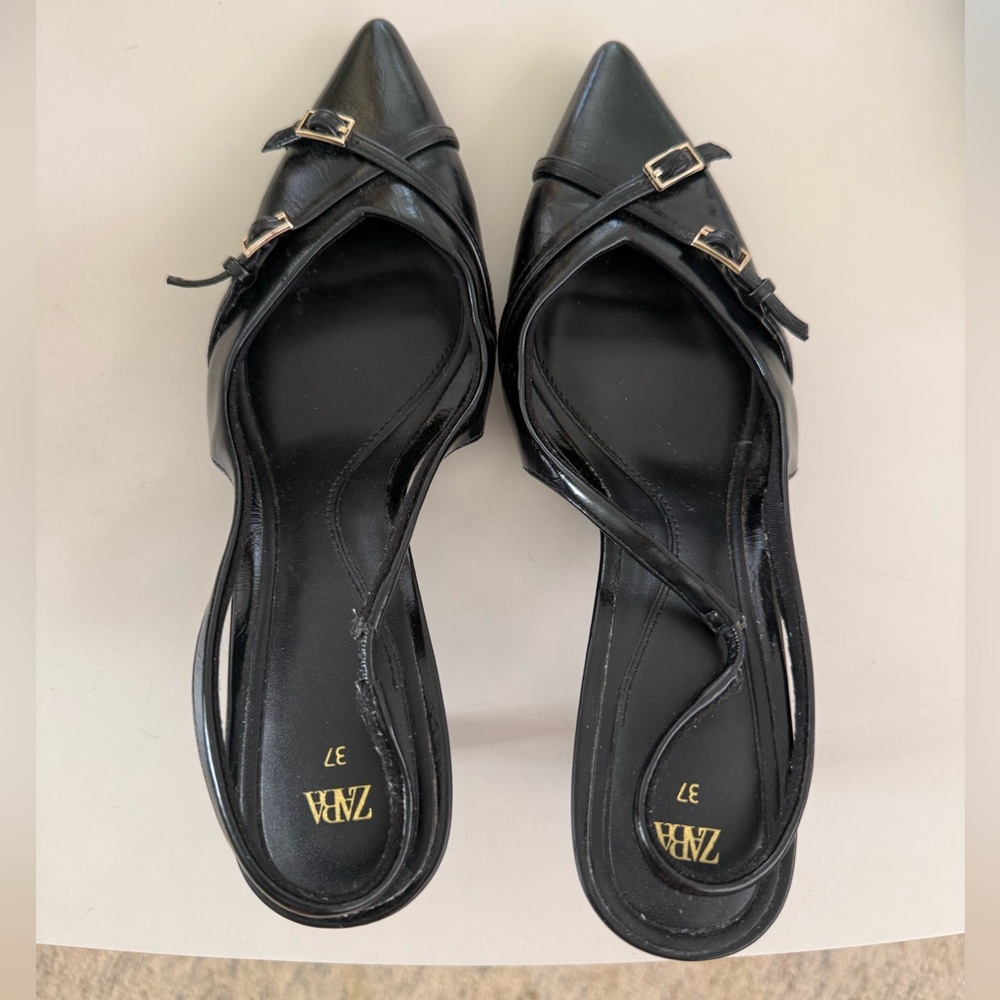 Zara Black Cross Buckle Strap Heels Size 37